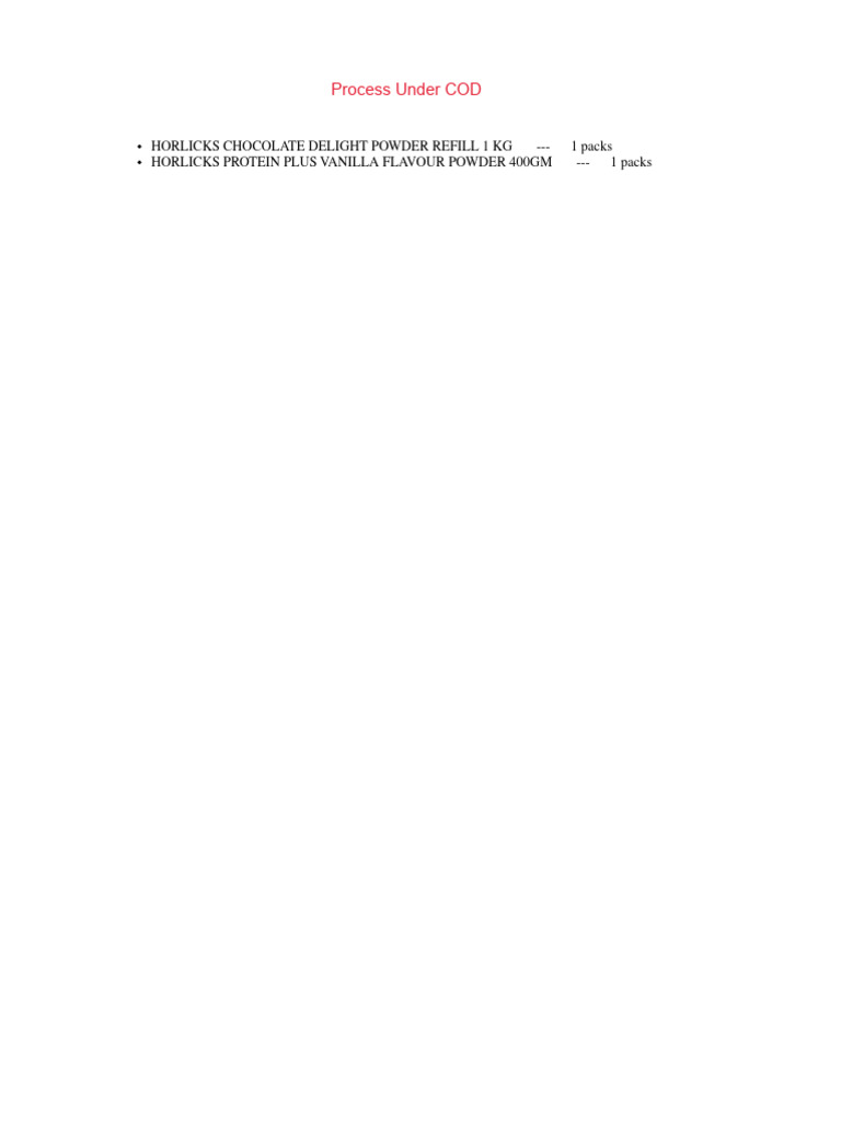 COD Process for Horlicks Products | PDF