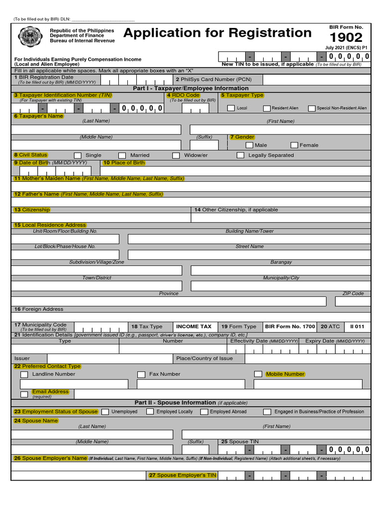 Bir form 1902 jul 2021 encs final pdf identity document employment