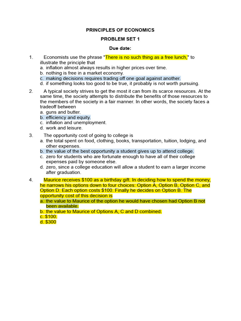Economics Principles Problem Set 1 | PDF | Inflation | Unemployment