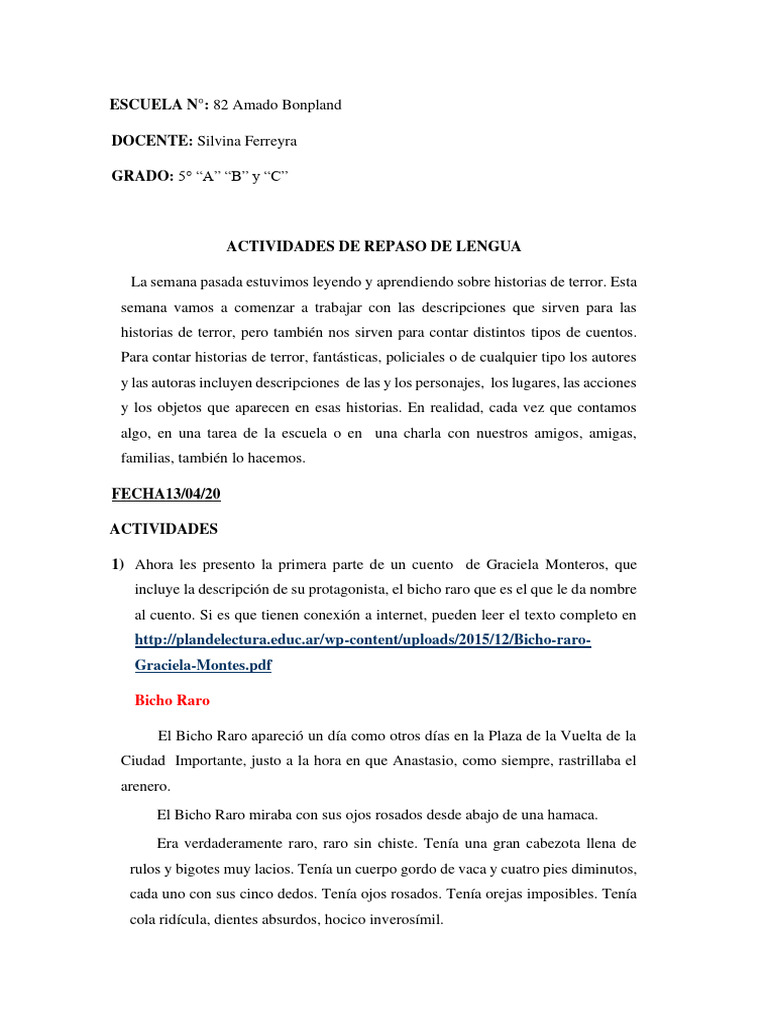 Actividades Lengua 5 ° Grado | PDF