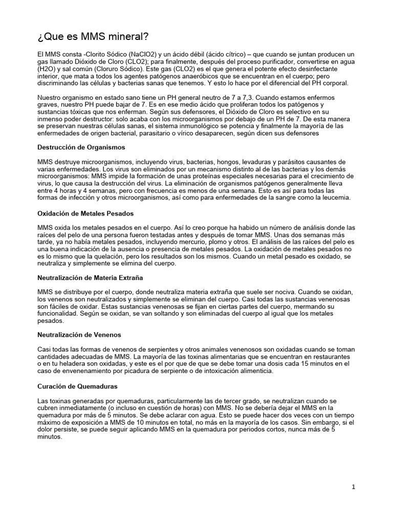 Beneficios y Uso del MMS Mineral | PDF | Virus | Veneno
