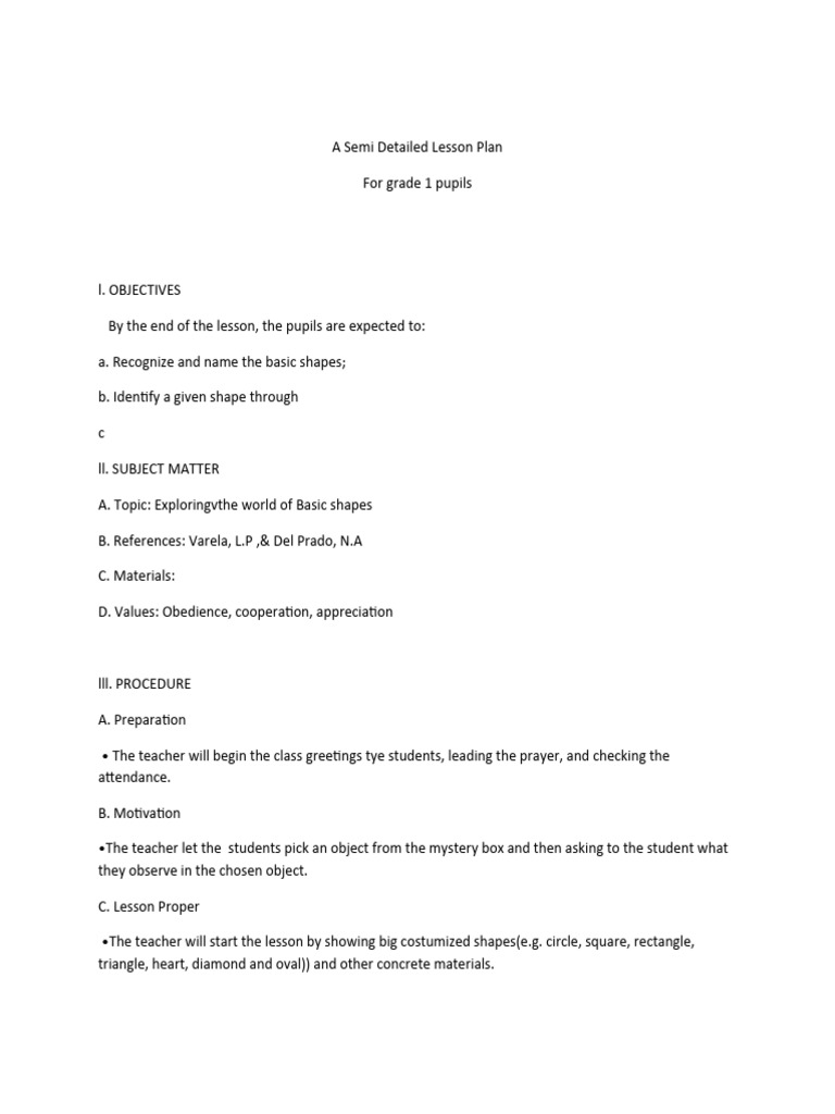 Grade 1 Lesson Plan: Basic Shapes | PDF