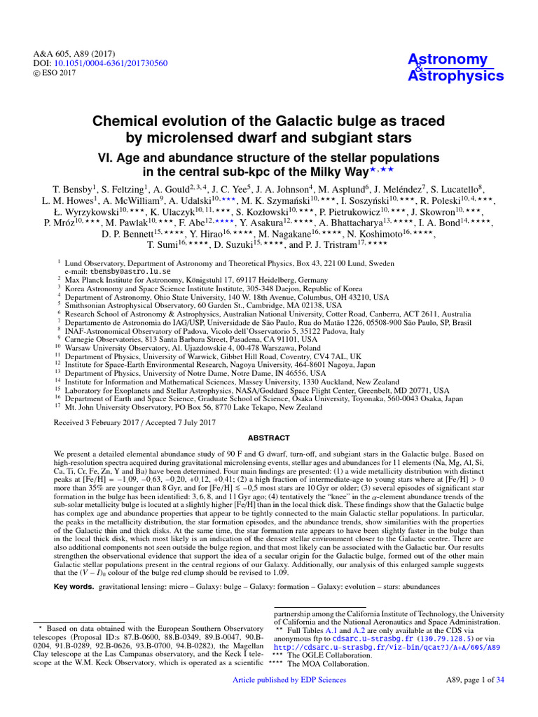 2017 Bensby - Chemical Evolution of The Galactic Bulge | PDF | Stars ...