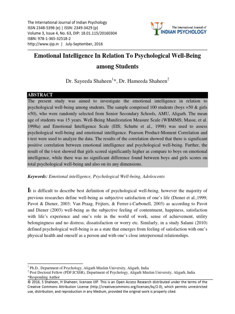 Emotional Intelligence in Relation To Ps | PDF | Emotional Intelligence ...