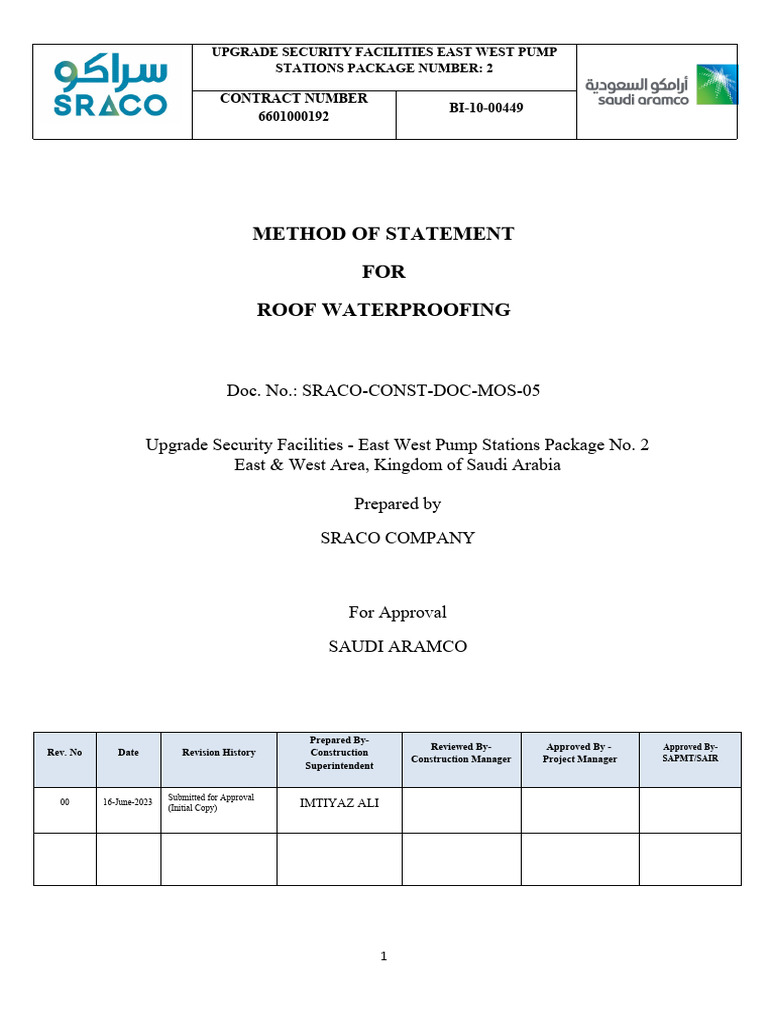 Roof Waterproofing Method Statement | PDF | Quality Assurance ...