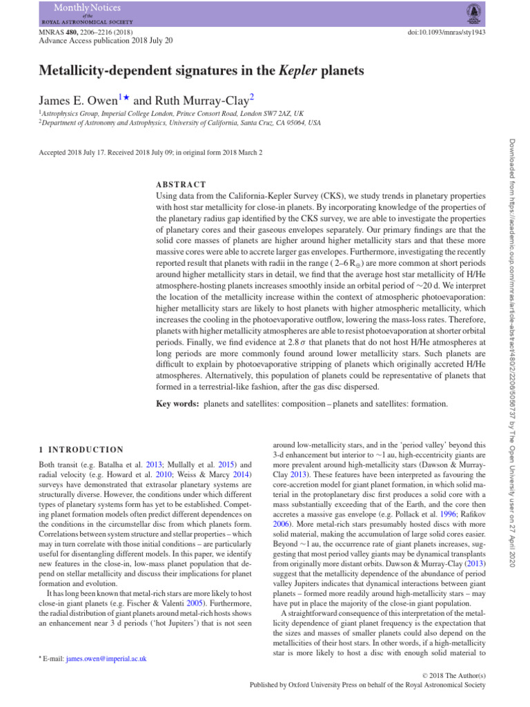 Metallicity Effects on Kepler Planets | PDF | Planets | Stars
