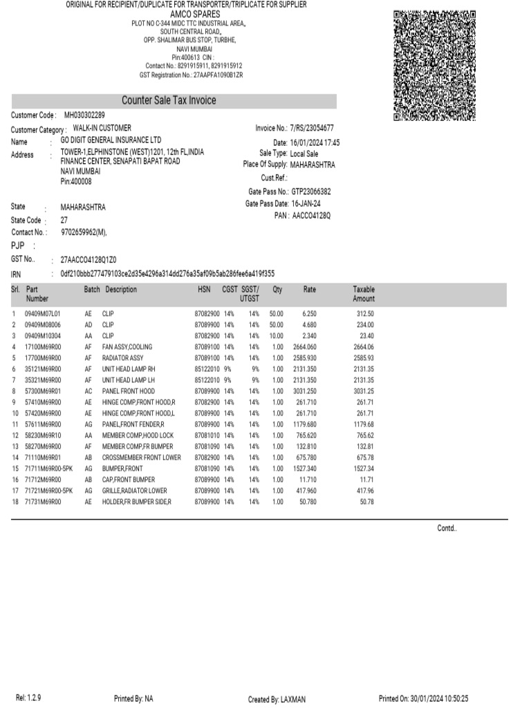 Counter Sale Tax Invoice | PDF | Payments | Taxation