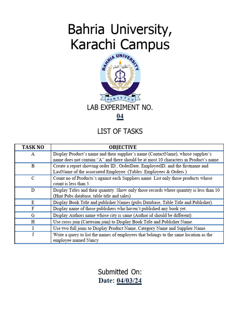 SQL Lab Tasks and Solutions Overview | PDF | Information Science ...