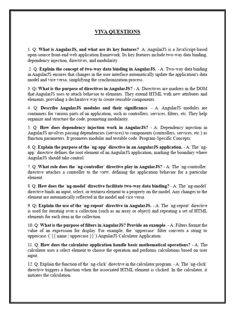 Viva Questions-Aj Lab | PDF | Angular Js | Computing