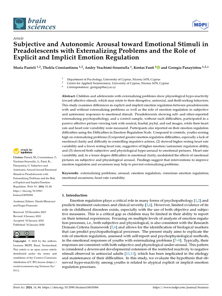 Brainsci 14 00084 | PDF | Emotional Self Regulation | Emotions