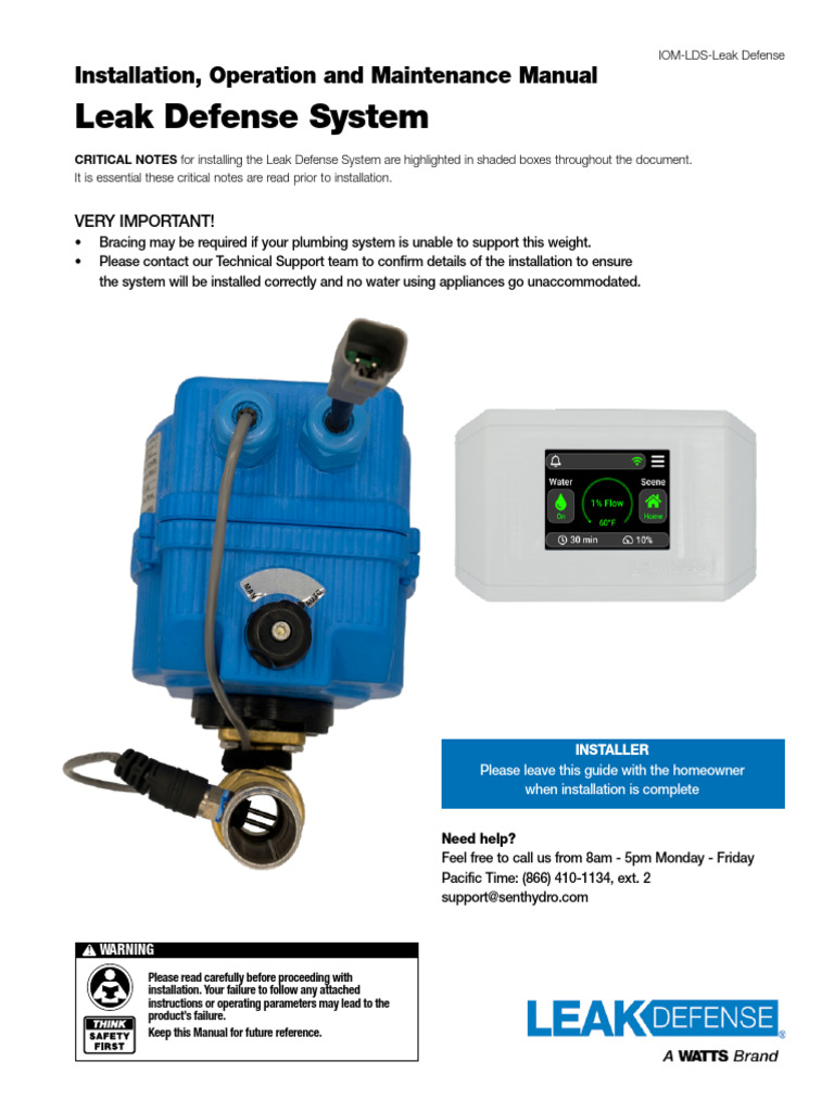 Leak Defense System Installation Guide PDF Plumbing Valve