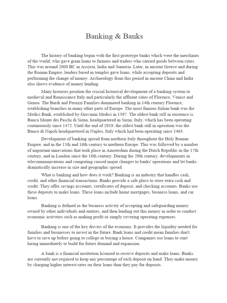 Banking And Banks Pdf Banks Deposit Account