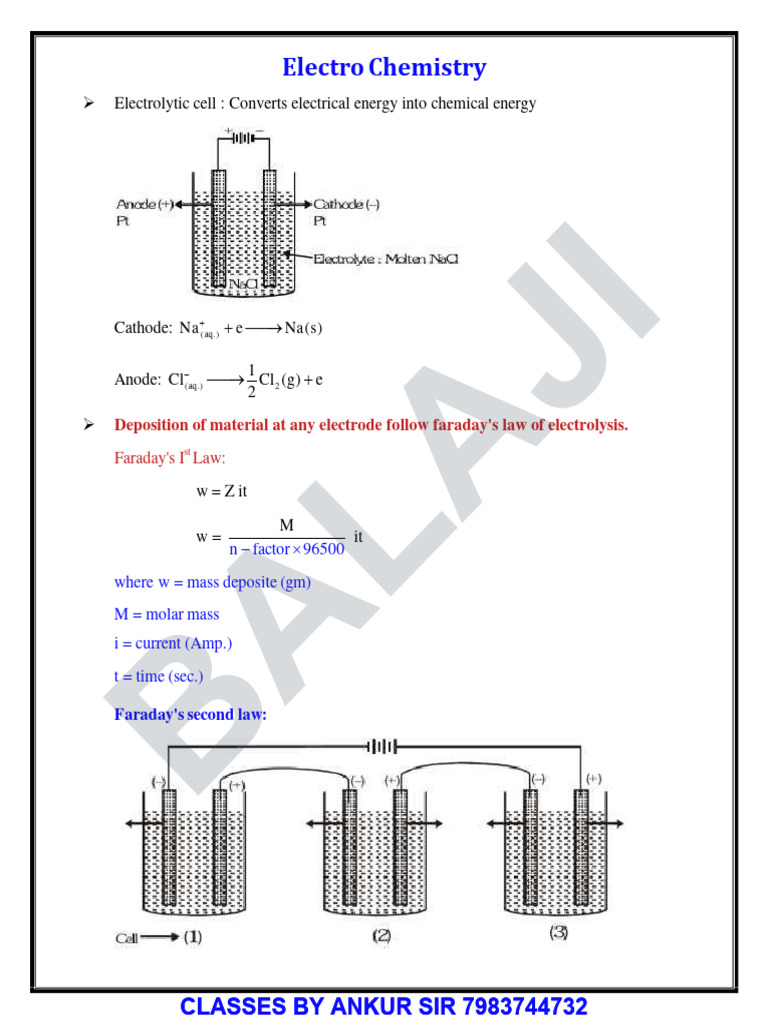 Electrochemistry 12 Formula Sheet PDF Electrochemistry Anode