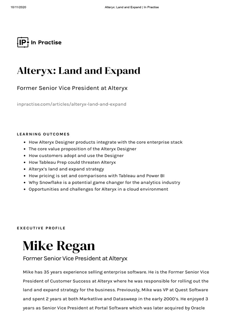 Alteryx's Land and Expand Strategy | PDF | Cloud Computing | Analytics