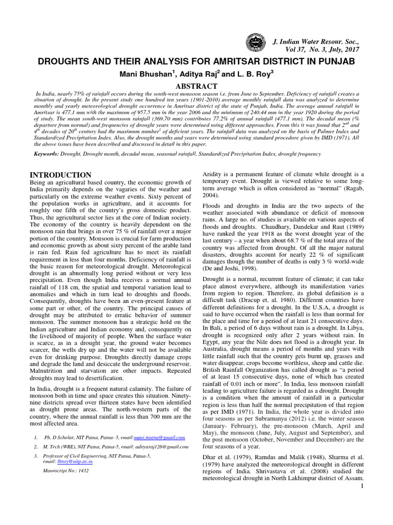 Drought Analysis in Amritsar, Punjab | PDF | Drought | Precipitation