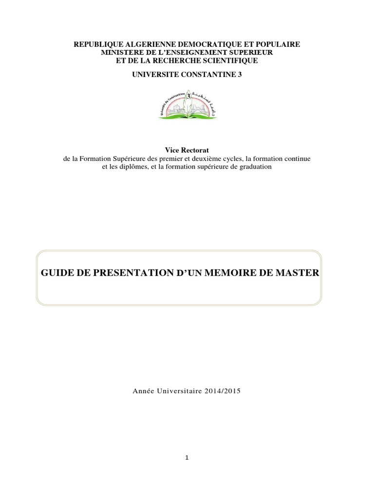 Guide de Présentation du Mémoire de Master | PDF | Plagiat | Langue ...