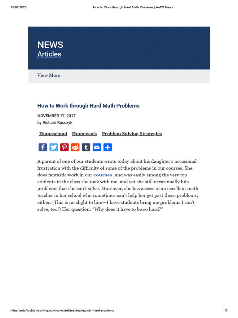 How To Work Through Hard Math Problems - AoPS News | PDF | Mathematics