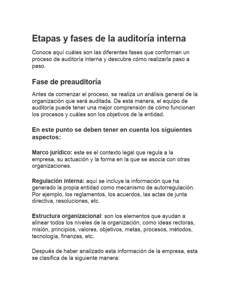 Etapas y Fases de La Auditoría Interna | PDF | Auditoría | Business