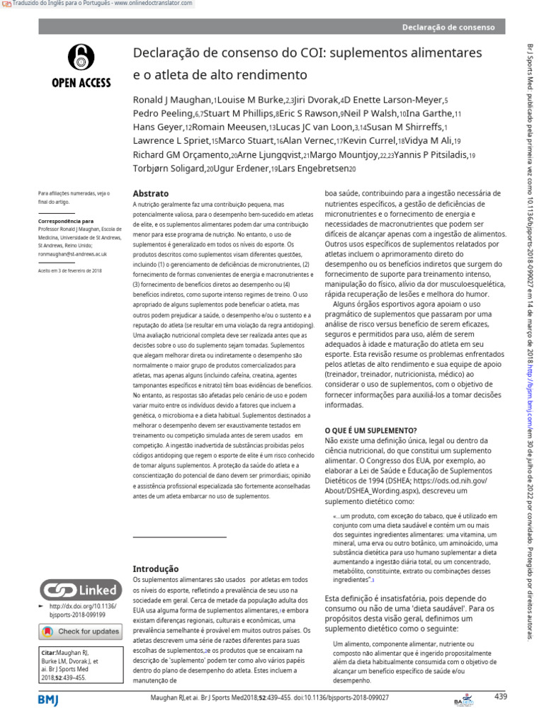 IOC Consensus Statement Dietary Supplements and The High Performance ...