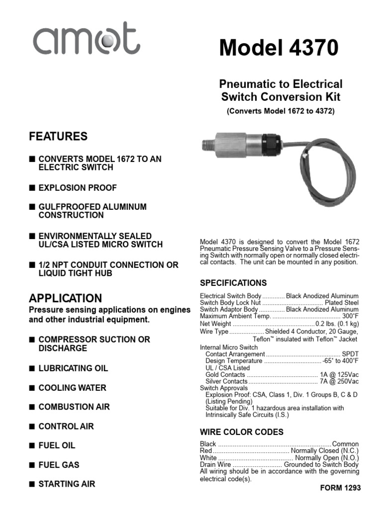Model 4370: Pneumatic To Electrical Switch Conversion Kit Features ...