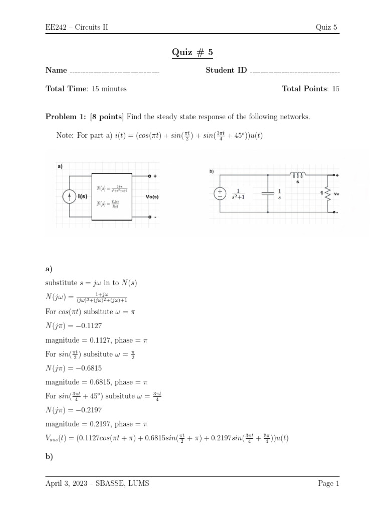 Quiz PDF Control Theory Electrical Engineering