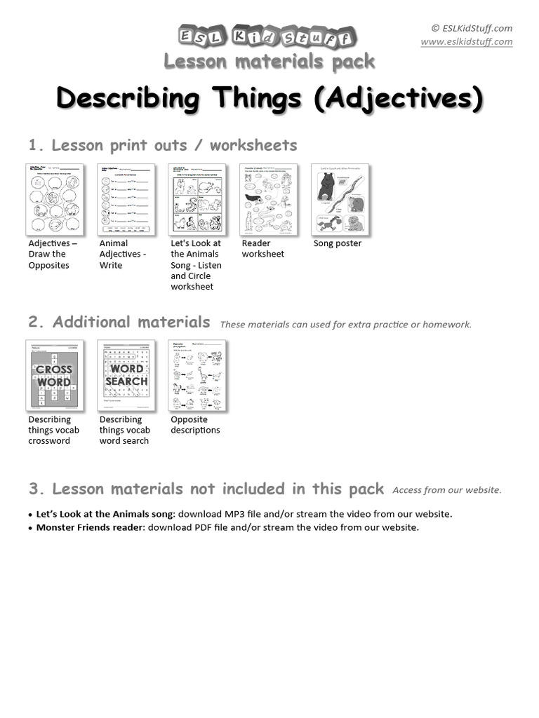 Adjectives Materials HCP | PDF