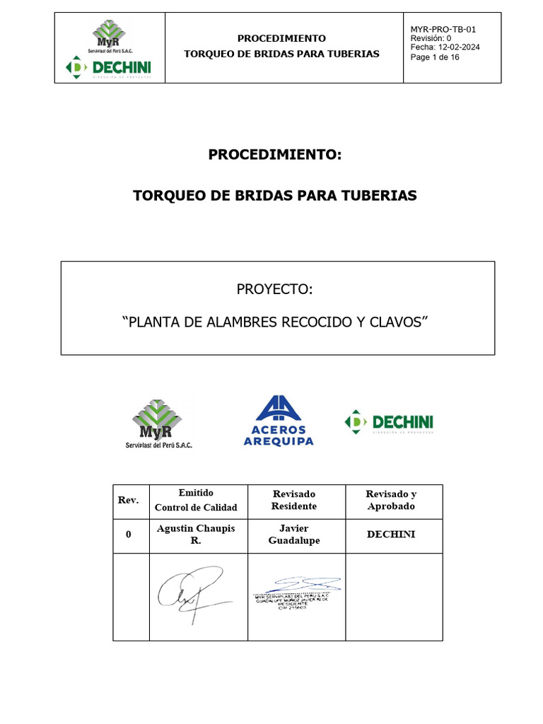 Procedimiento de Torqueo de Bridas | PDF | Tornillo | Estrés (Mecánica)