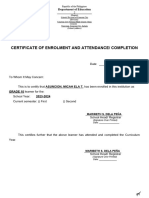 2023 Certificate of Enrolment and Attendance Completion