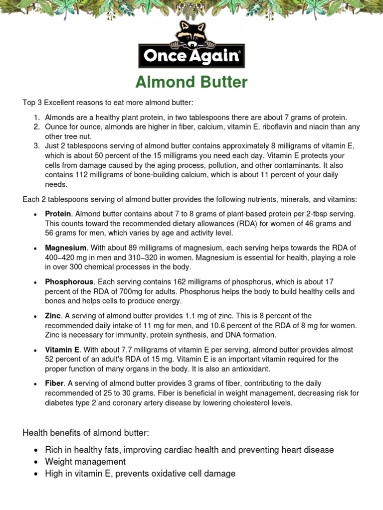 AlmondButterHealthFacts PDF Nutrients Vitamin
