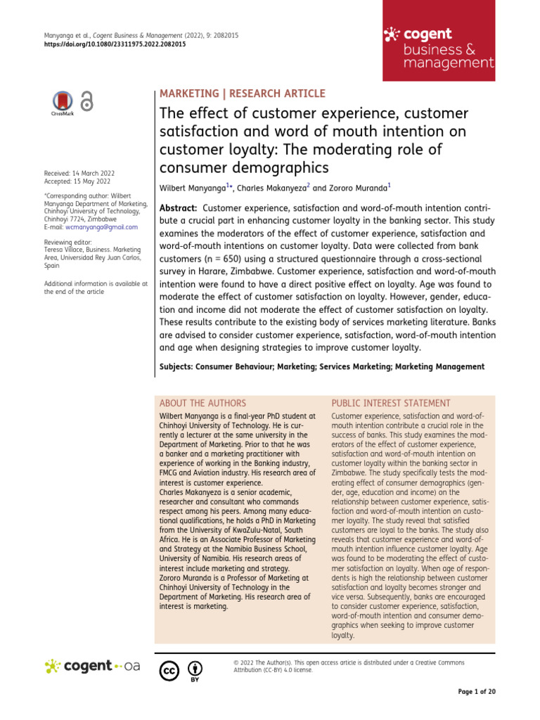 Customer Loyalty in Banking: Impact of Experience and Demographics ...