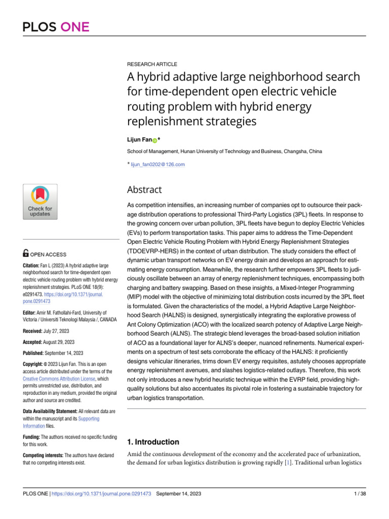 A Hybrid Adaptive Large Neighb | PDF | Electric Vehicle | Metaheuristic