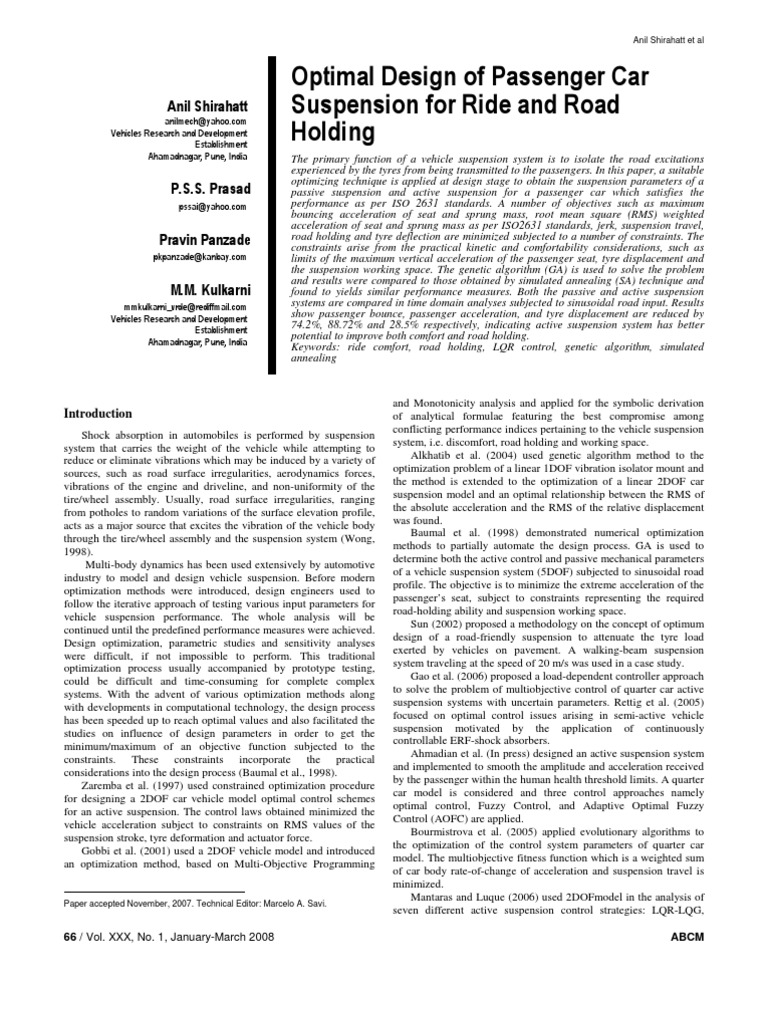 Optimal Design of Passenger Car Suspension For Ride and Road Holding ...