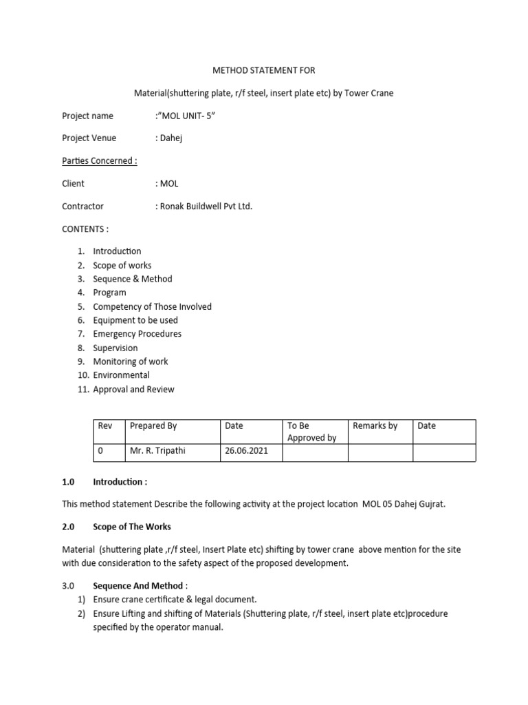 Method Statement for Shuttering Works | PDF | Personal Protective ...
