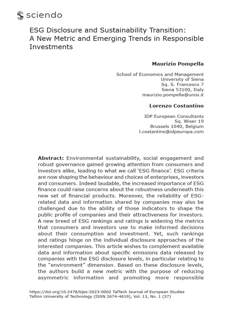 ESG Disclosure and Sustainability Transition | PDF | Greenhouse Gas ...