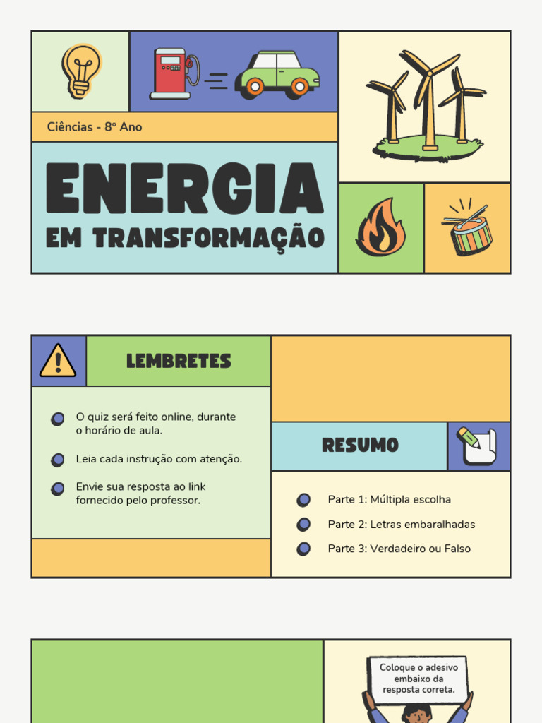 Quiz sobre Transformação de Energia 8º Ano | PDF | Quantidades físicas ...