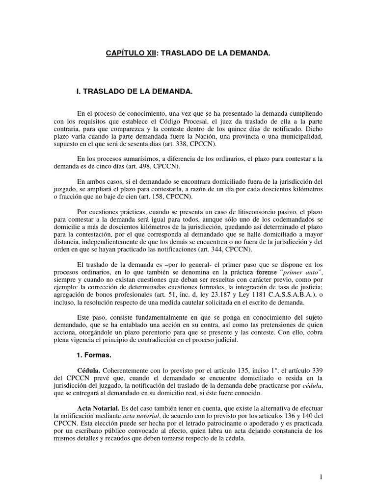 TRASLADO DE LA DEMANDA Manual C12 Sin Cuadro PDF Demanda judicial