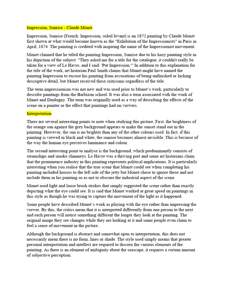 Impressionism Pdf Paintings Plastic Arts