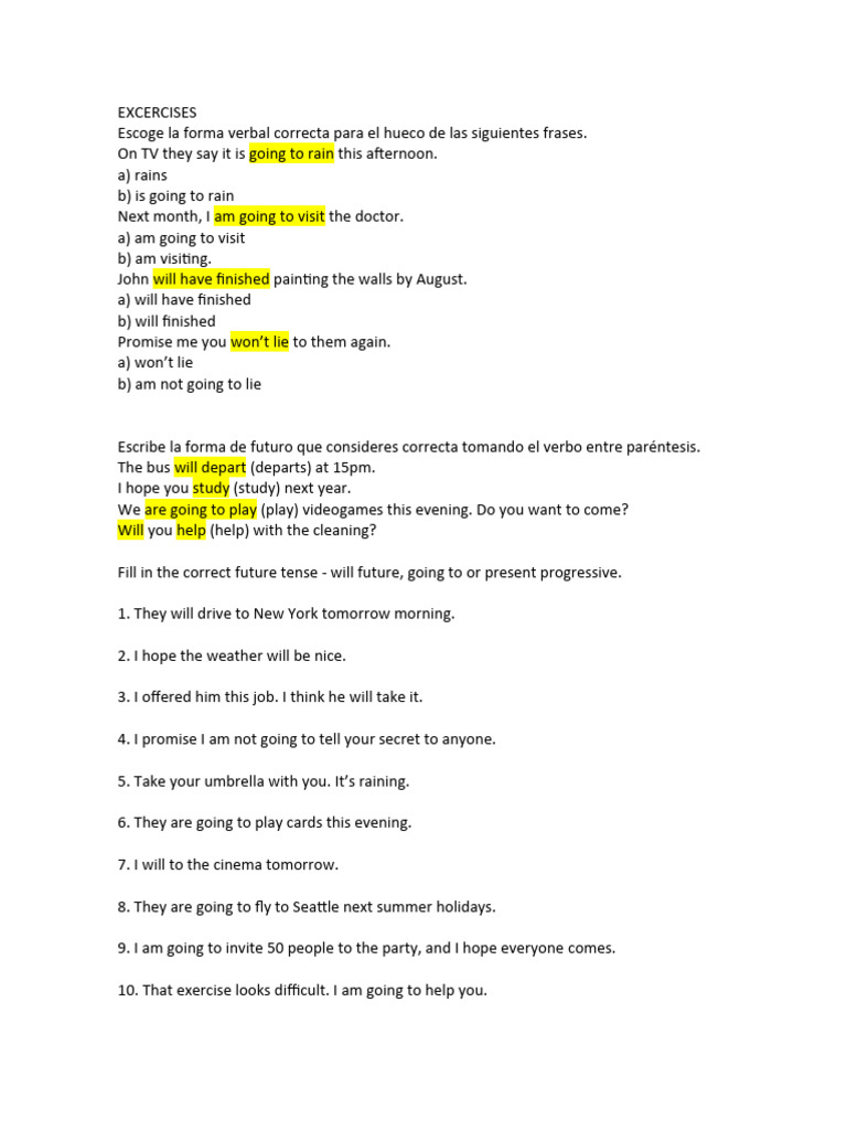 Future Tense Exercises for Students | PDF | Language Arts & Discipline