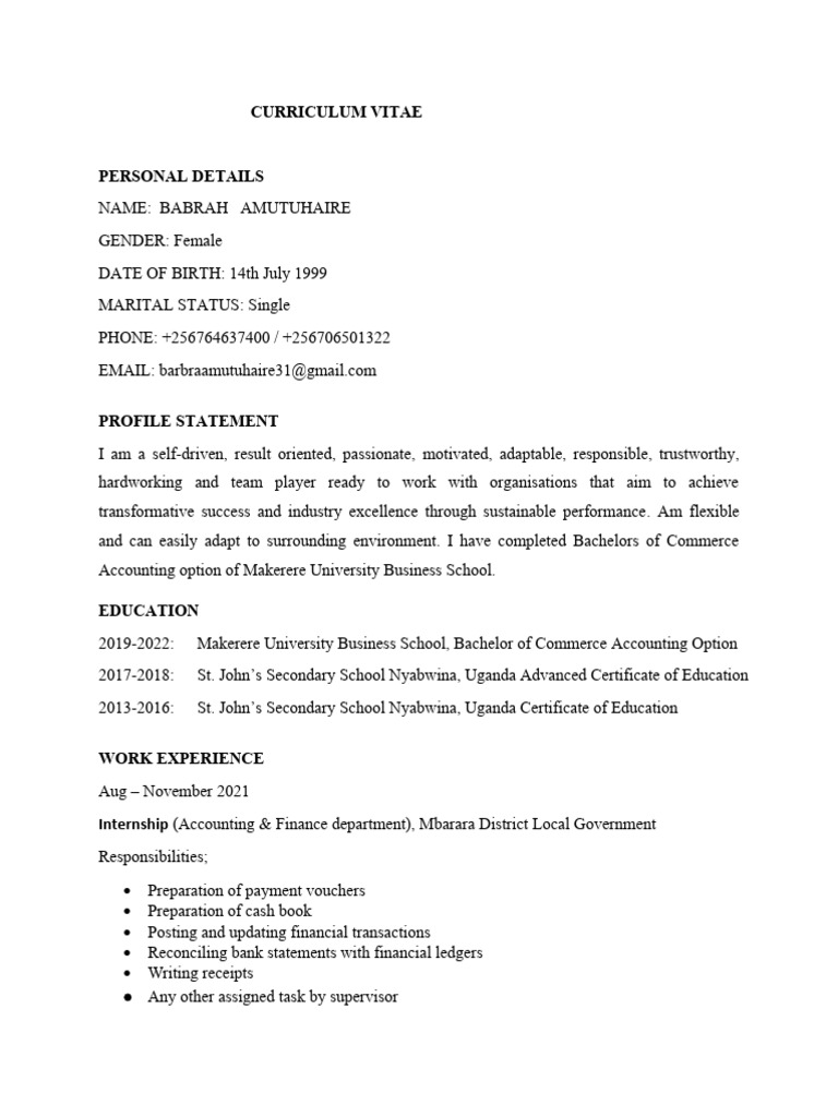 Curriculum vitae amutuhaire 1 1 download free pdf cash banks