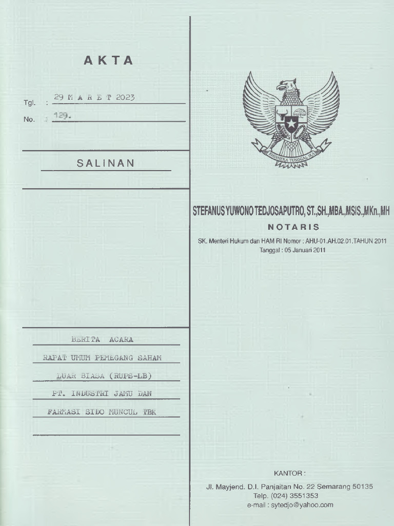Berita Acara RUPS-LB Sido Muncul 2023 | PDF