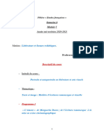 Descriptif Du Cours - Littérature Et Formes Esthétiques. Module 5. Semestre 6. PR Fatima Ahnouch. Programme 2023