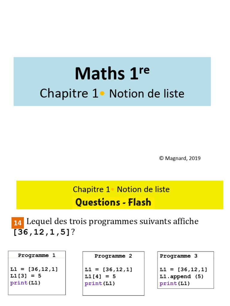 Notions de listes en Python pour 1re | PDF | Méthodes et références ...