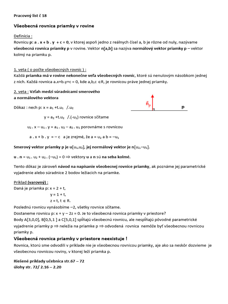 Všeobecná Rovnica Priamky V Rovine | PDF