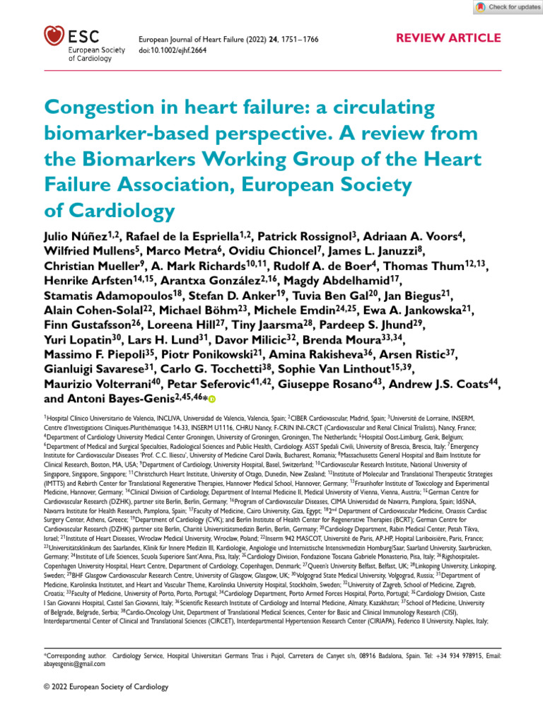 Congestion Biomarkers in Heart Failure | PDF | Lymph | Edema