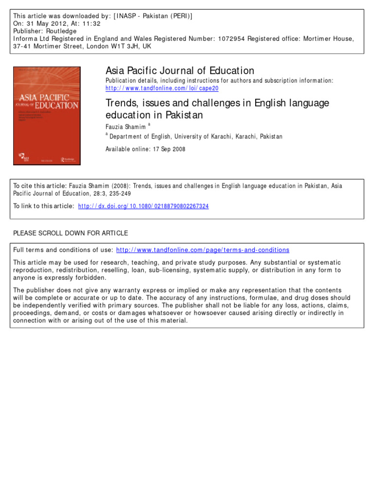 English Education Challenges in Pakistan | PDF | Urdu | Pakistan