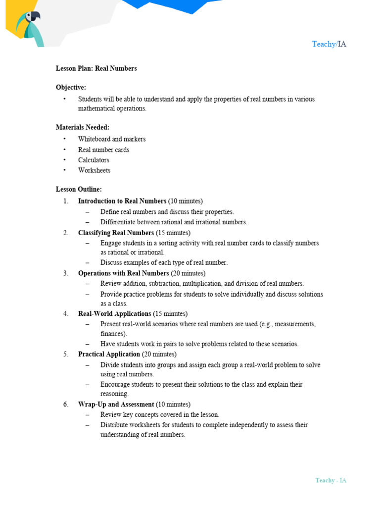 Lesson Plan Generator - 18 - 03 - 2024 | PDF | Numbers | Real Number