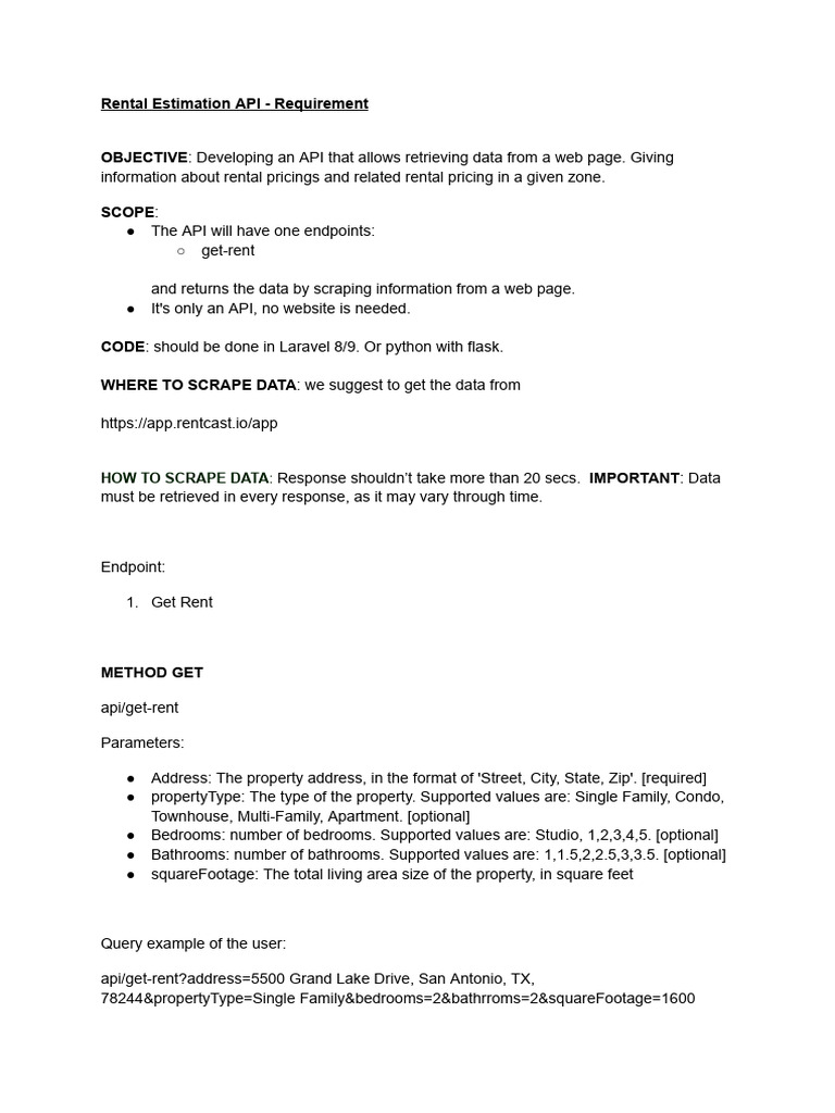Rental Estimation API - Requirement | PDF | Computing | Computer ...
