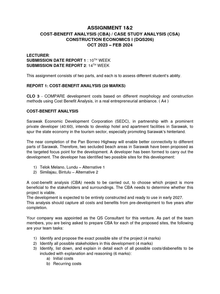 Construction Economics Assignments | PDF | Cost–Benefit Analysis ...