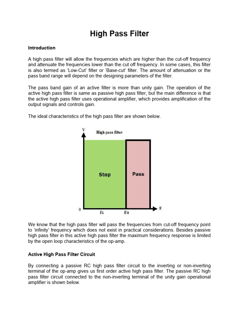 Active High Pass Filter Overview | PDF | Amplifier | Electronic Filter