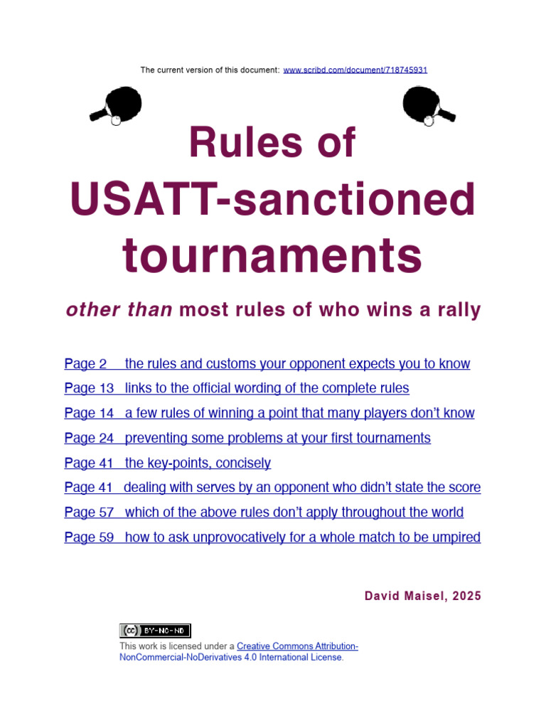 Rules of USATTSanctioned Tournaments PDF Table Tennis Referee